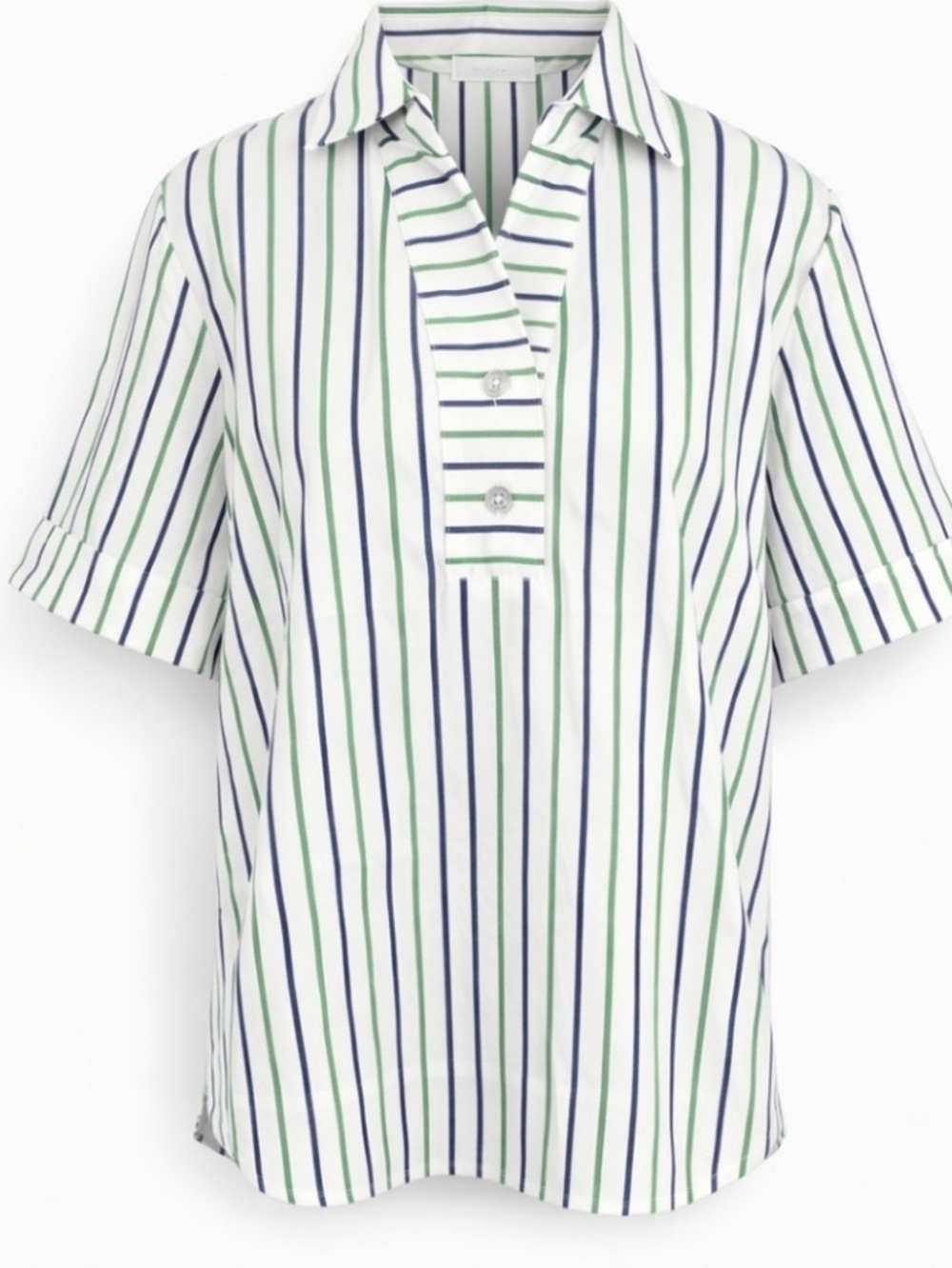 Hinson Wu Aileen Striped Button Back Shirt Green Navy Blue Sz 8 Like New